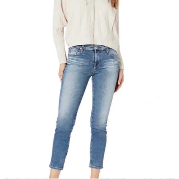 AG Medium Wash Whiskered Raw Hem Stilt Crop Cigarette Crop Jean 29 - Picture 9 of 15